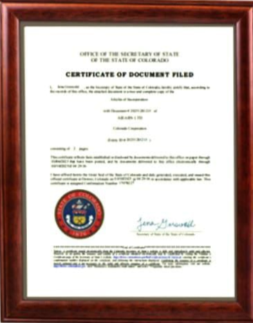 Certificate of Document Filed